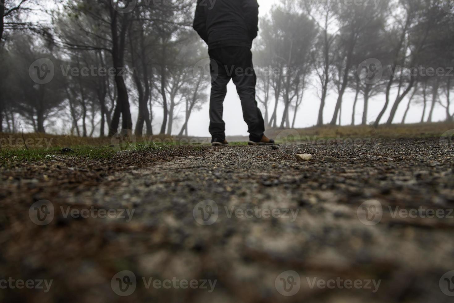 Mann im Wald im Dunkeln foto