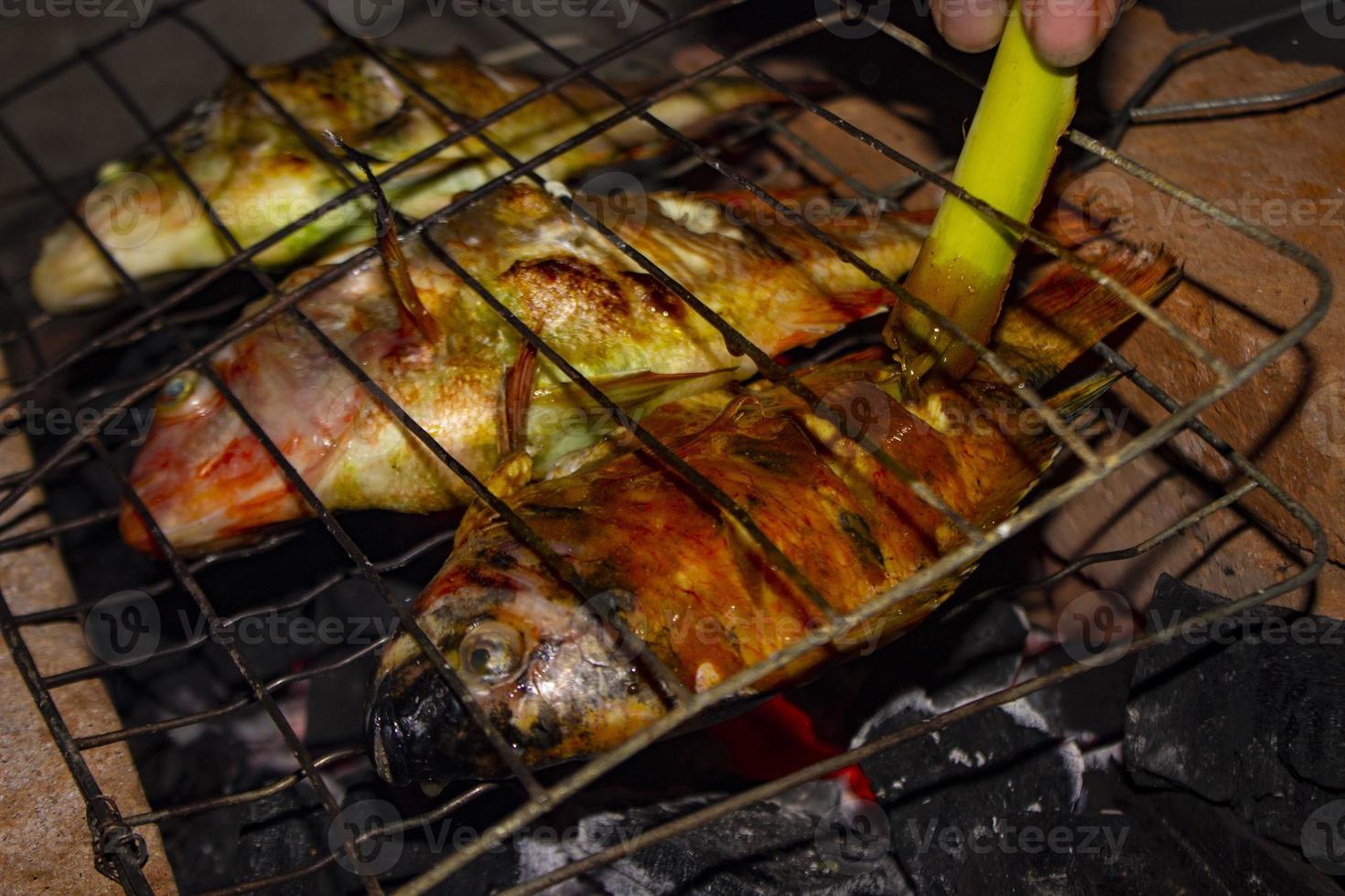 gegrillter fisch nil-tilapia auf holzkohlegrill gegrillter fisch nil-tilapia auf holzkohlegrill foto