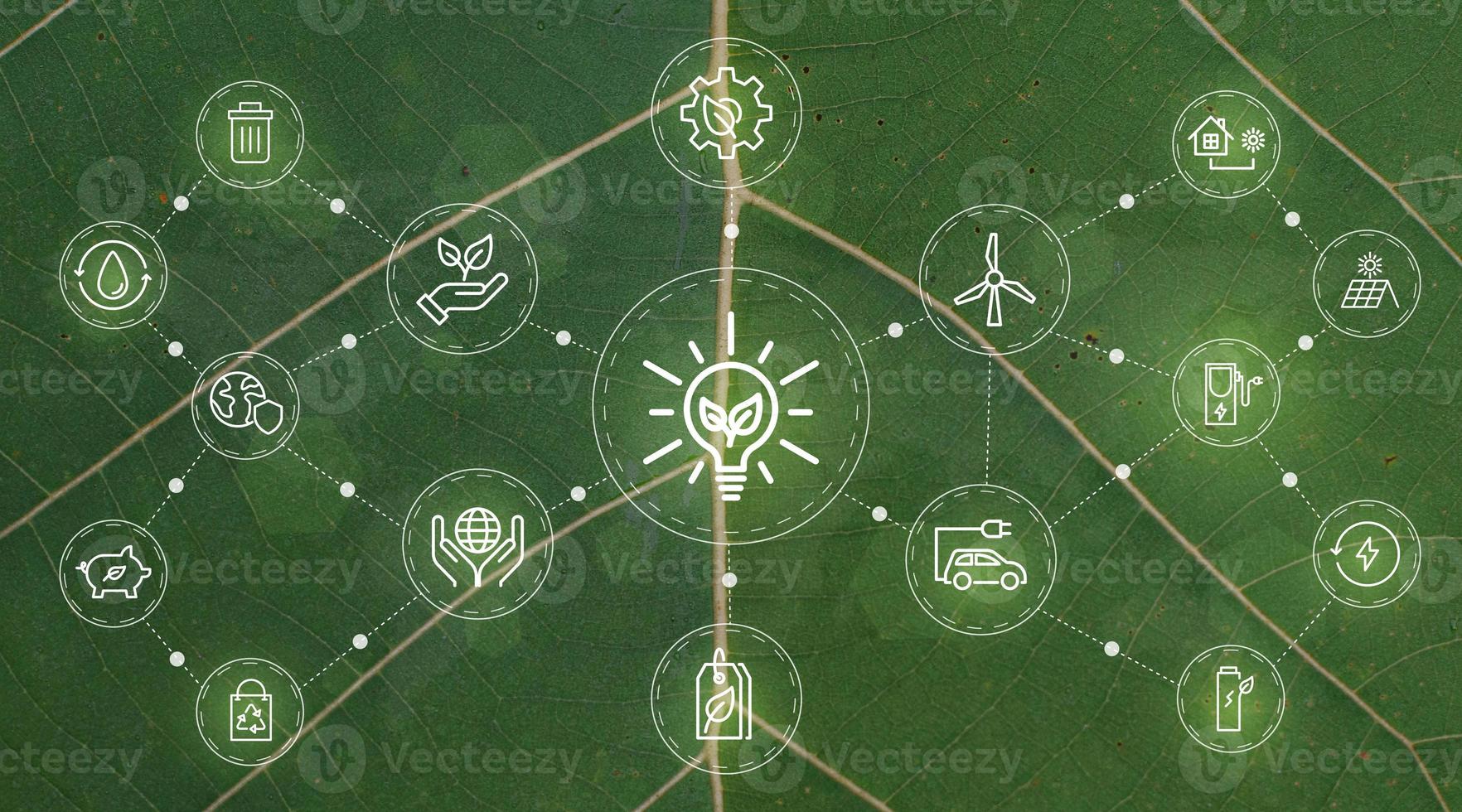 nachhaltiges Geschäft oder grünes Geschäft Vektor-Illustration Hintergrund mit Verbindungssymbol Konzept im Zusammenhang mit umweltfreundlichen Umwelt-Icon-Set. Web- und Social-Header-Banner für z. foto