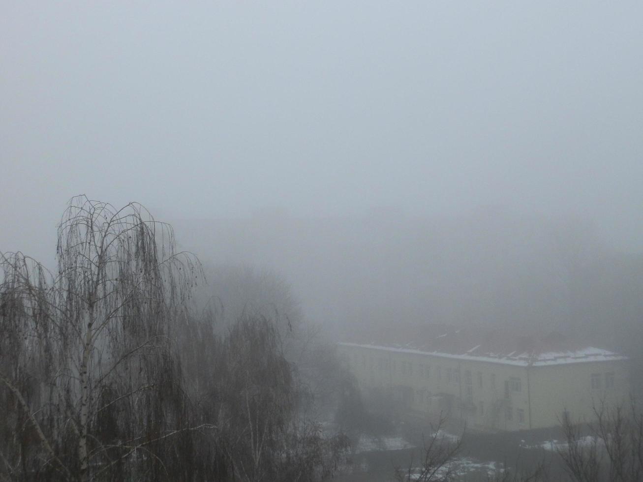 Nebelstadt mit den Häusern foto