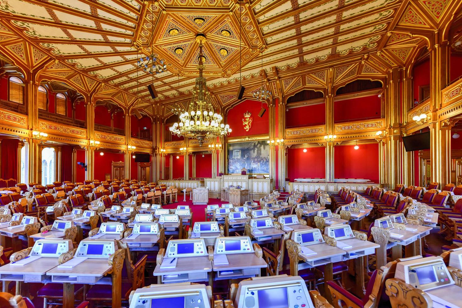 Oslo, Norwegen - 27. Februar 2016 - Innenraum des Storting-Gebäudes ist der Sitz des Storting, des norwegischen Parlaments, das sich im Zentrum von Oslo befindet. foto