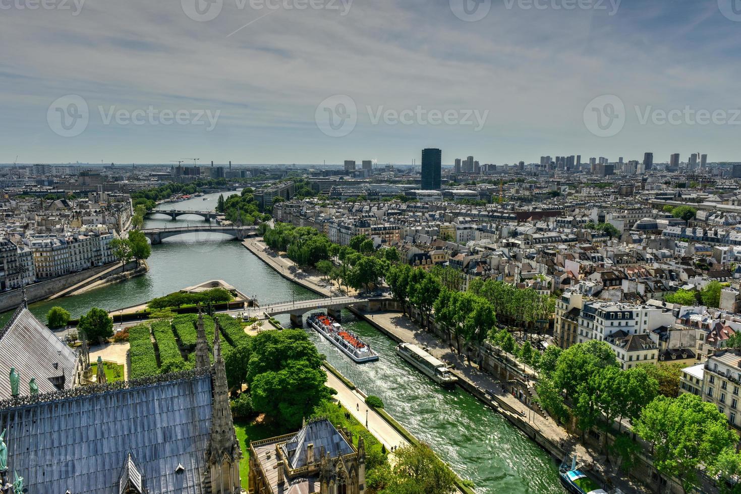 die pariser skyline von notre dame de paris, kathedrale in frankreich. foto