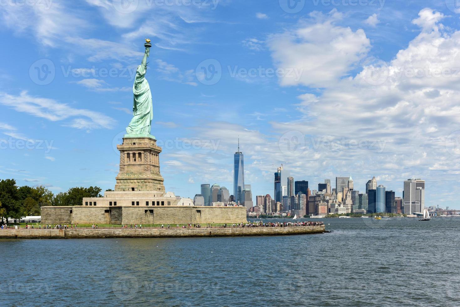 die Freiheitsstatue von Liberty Harbor. foto