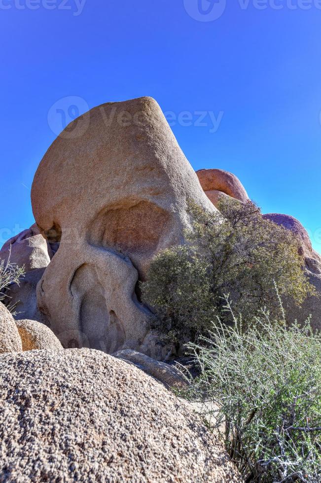 Skull Rock im Joshua Tree National Park, Kalifornien. Es ist ein beliebter Zwischenstopp für Parkbesucher. foto