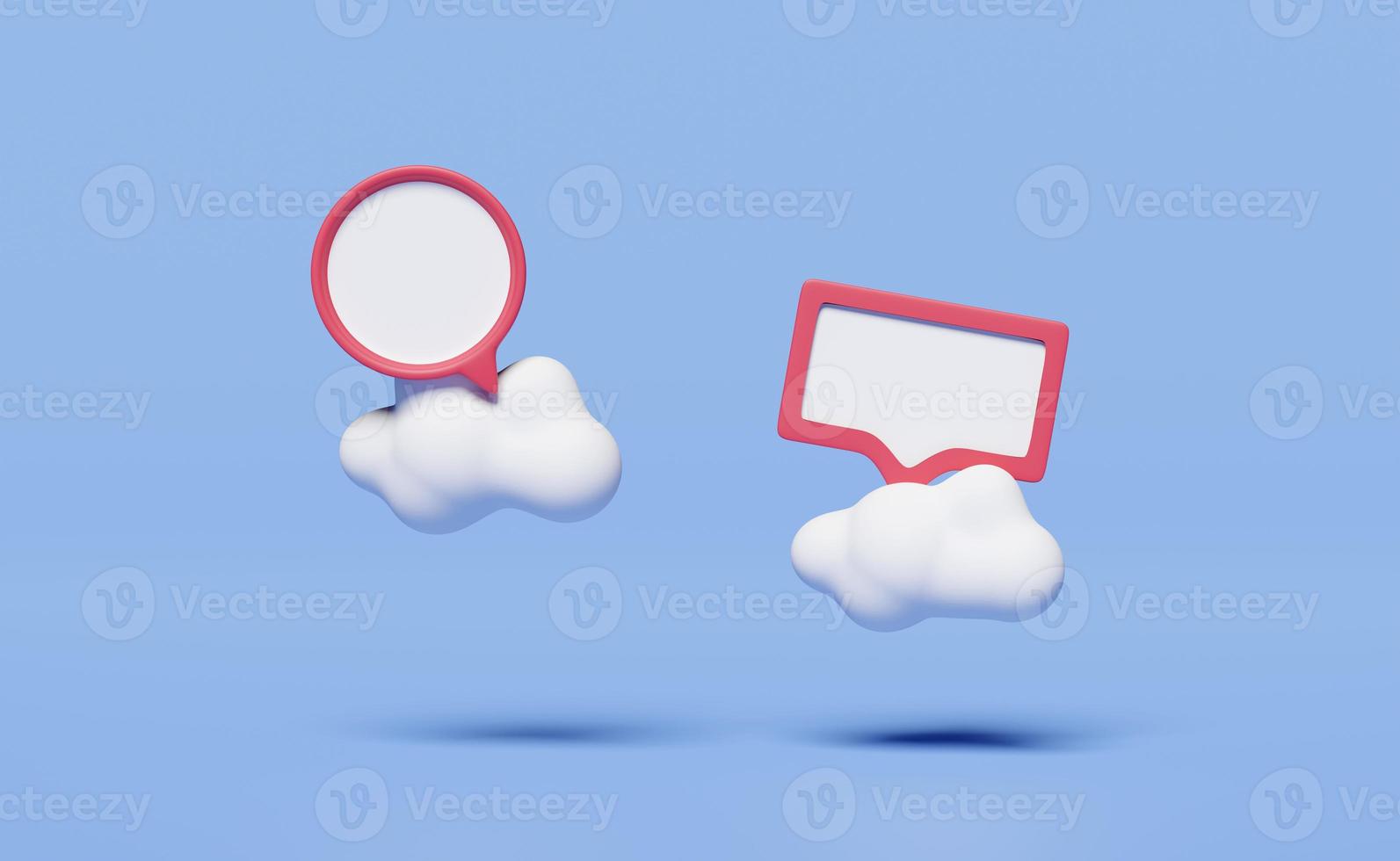 3D-Rosa-Chat-Blasen-Icons mit Wolke isoliert auf blauem Hintergrund. minimales social-media-nachrichtenkonzept, 3d-renderillustration foto