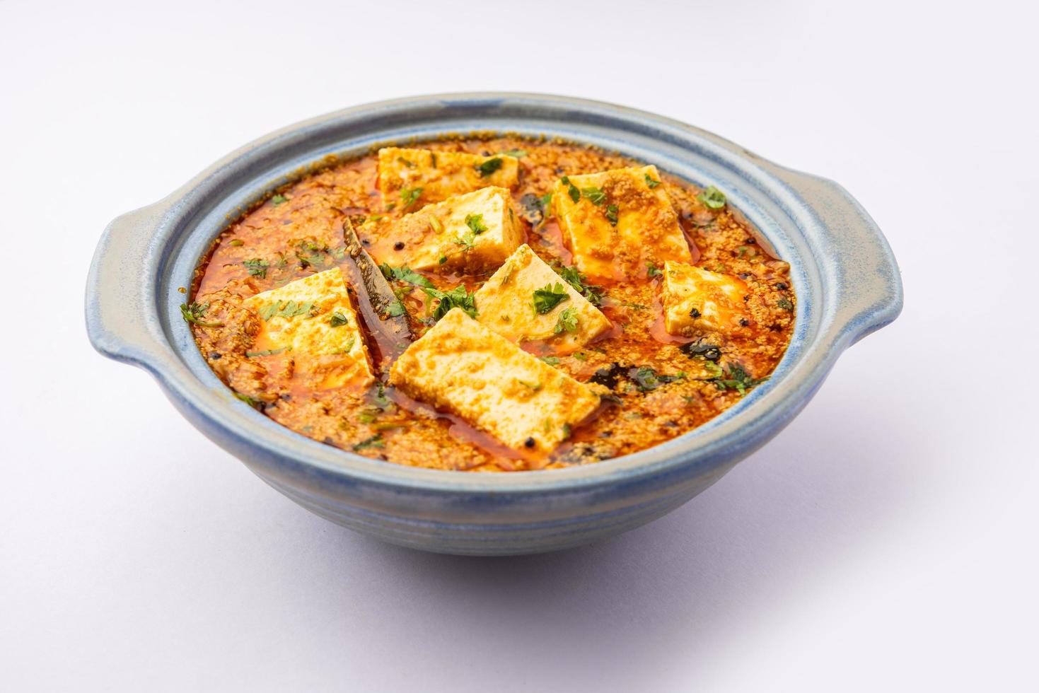 Paneer Khus Khus Curry oder Hüttenkäse Posto Masala aus Mohn, indisches Rezept foto