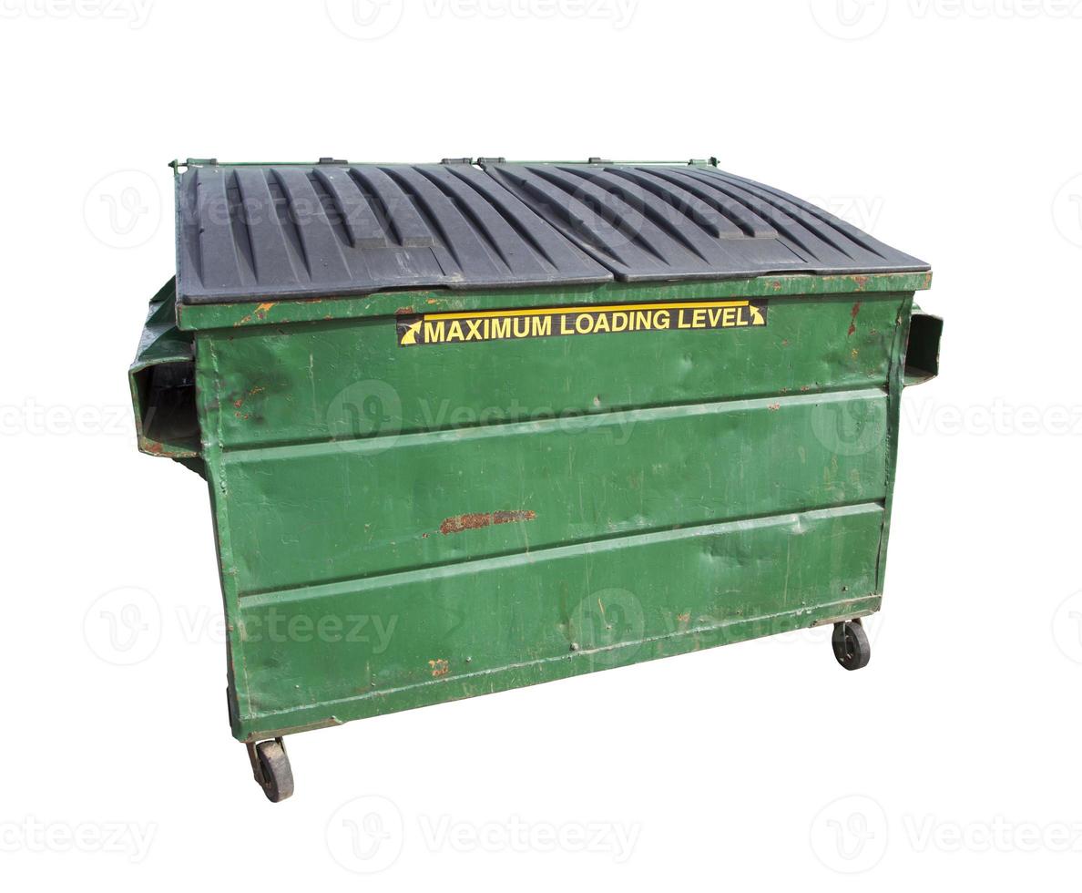 grüner müll oder recyceln müllcontainer auf weiß mit beschneidungspfad foto