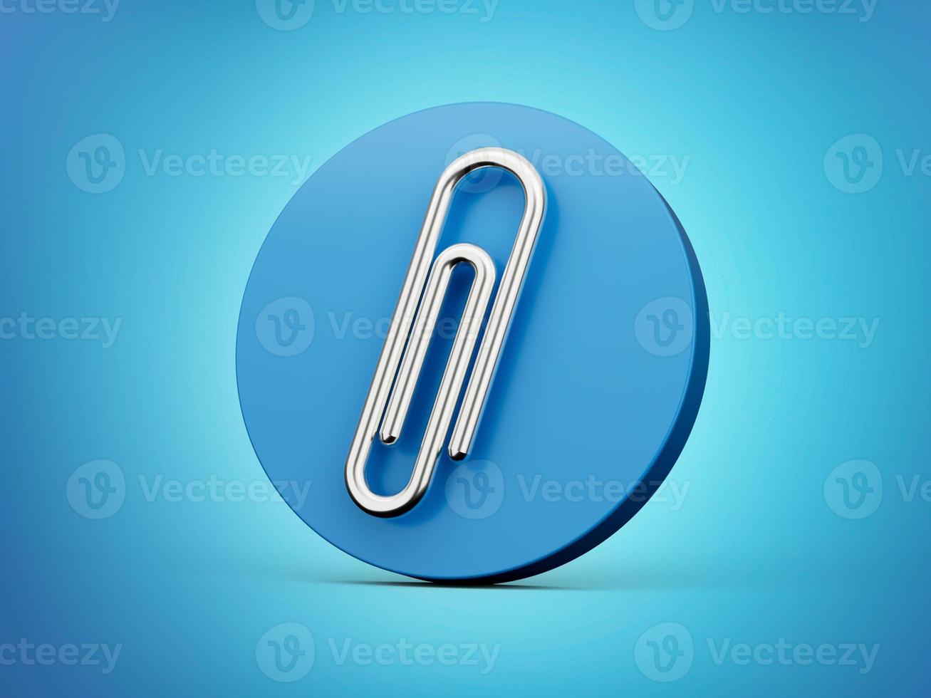 Büroklammer. 3D-Metallsymbol im blauen Kreis. 3D-Illustrationssymbol foto