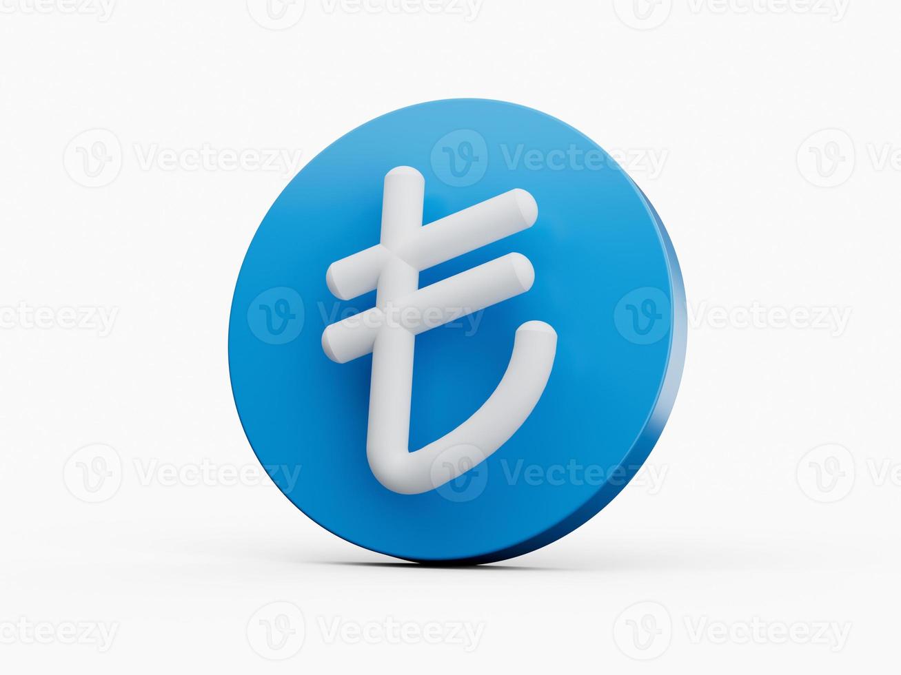 blaue Münze mit Lira-Symbol weiß. das türkische Währungszeichen. 3D-Design-Münzen. 3D-Darstellung foto