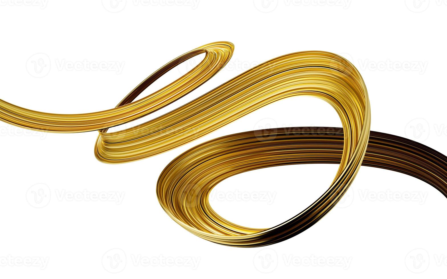 3D goldener Pinselstrich oder goldener Seidenstoffstreifen Luxusband Spiralpfeil 3D-Darstellung foto