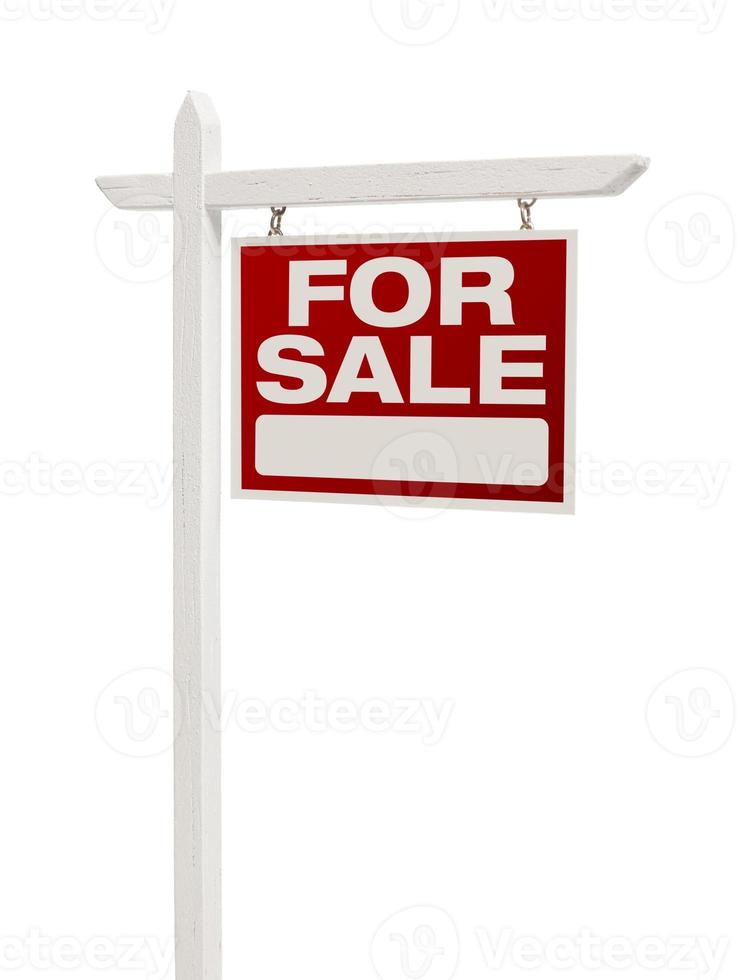 rot für Verkauf Immobilien Schild auf weiß mit Beschneidungspfad foto