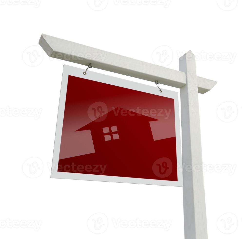 Immobilienschild mit Haussilhouette mit Beschneidungspfad foto