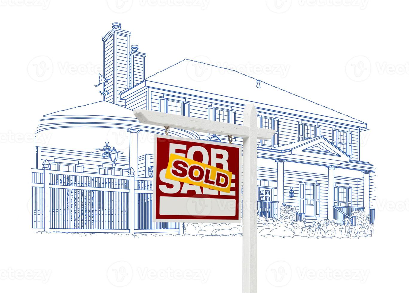 kundenspezifisches haus und verkaufte immobilienzeichenzeichnung auf weiß foto