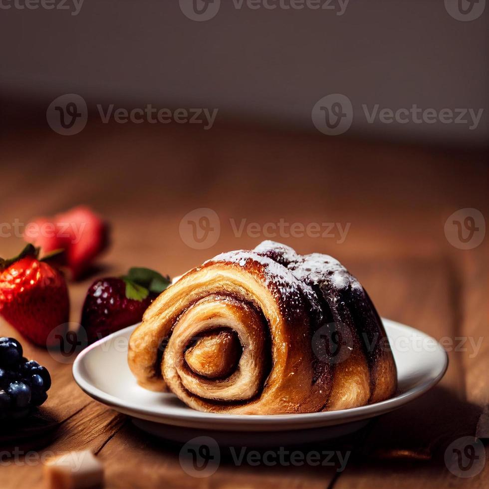 Zimtbrötchen oder Zimtbrötchen mit Zuckerguss foto