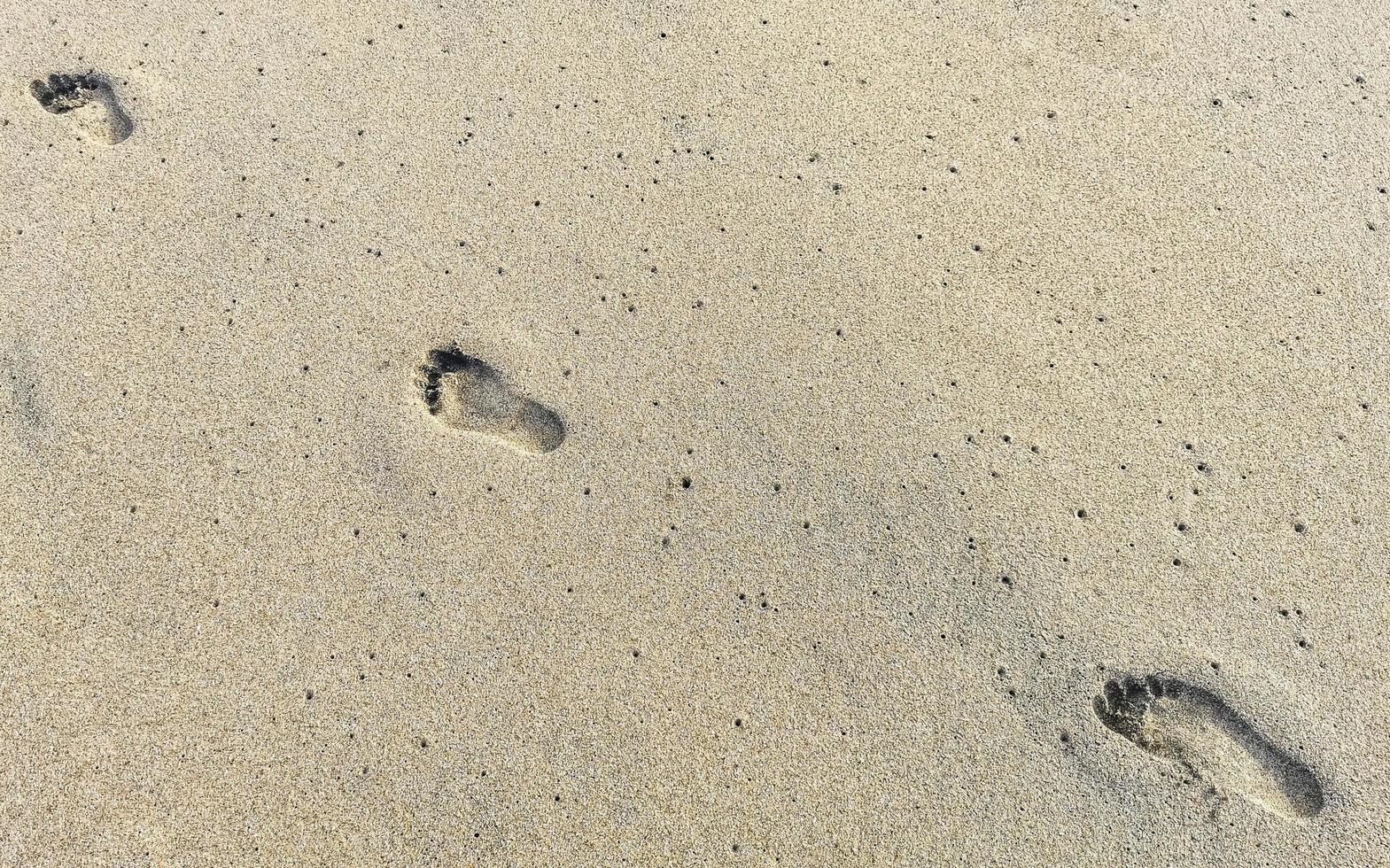 fußabdruck fußspuren auf dem strandsand am wasser mexiko. foto