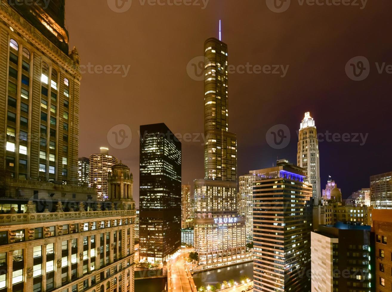 Chicago Skyline in der Nacht foto