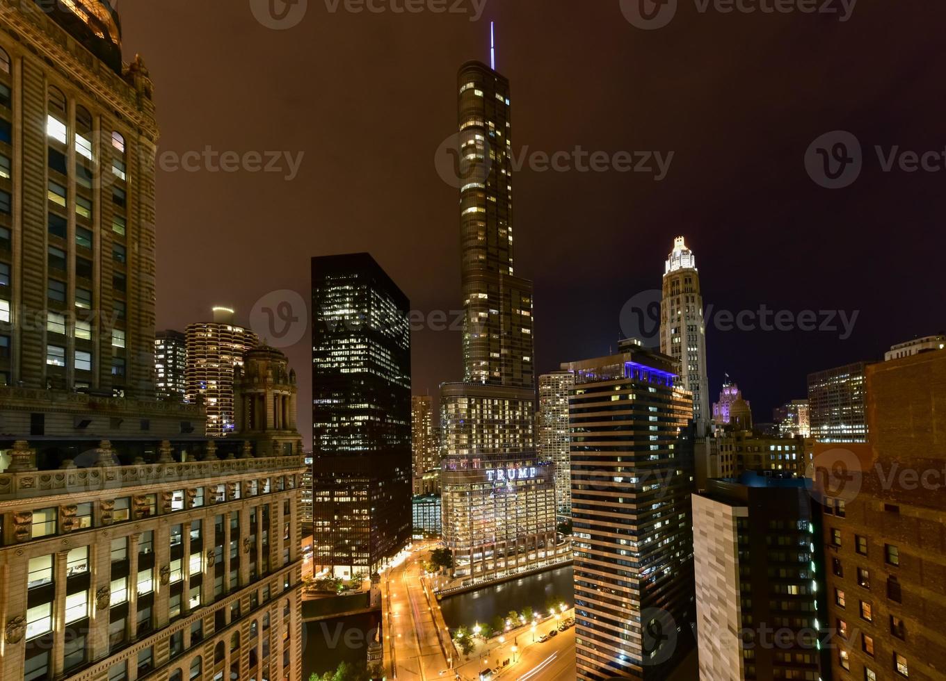 Chicago Skyline in der Nacht foto