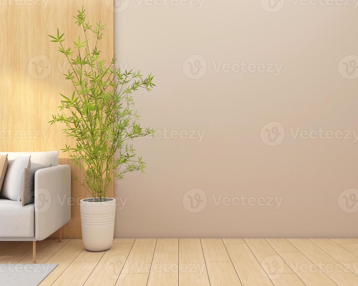 minimalistischer leerer raum mit sofa und holzboden.3d-rendering foto