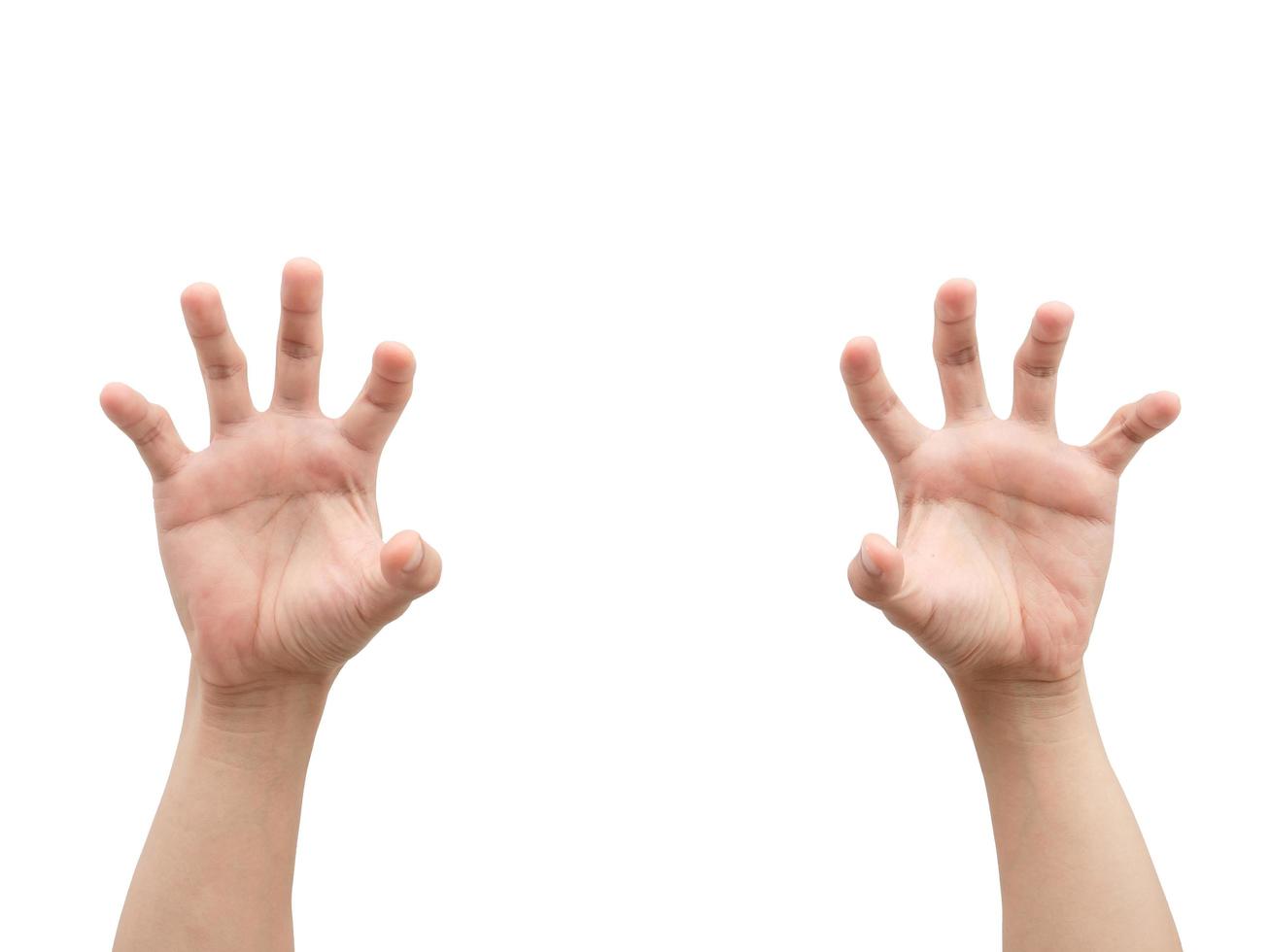 Mann Hände öffnen Finger weiß isoliert Hintergrund foto