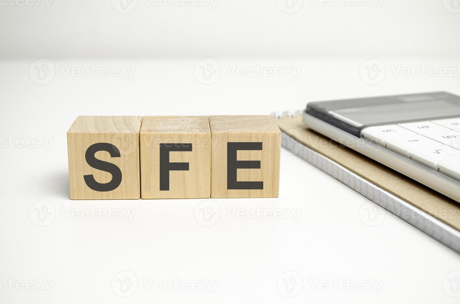 Konzeptbild der Buchhaltungsgeschäftsakronym-SFE-Verkaufskrafteffektivität geschrieben auf weißes Notizbuch foto