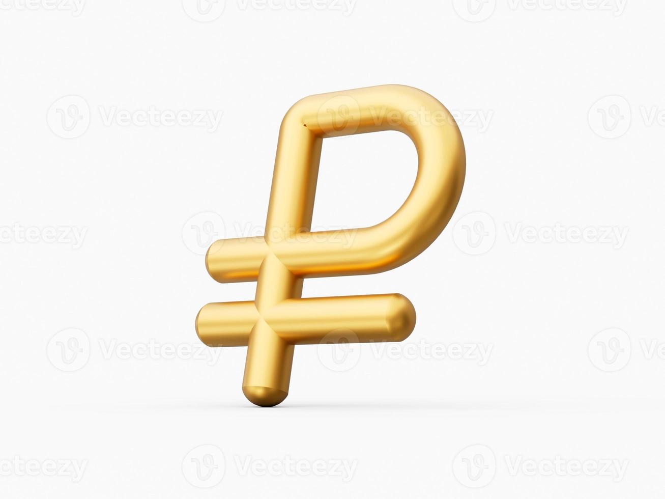 glänzendes goldenes Währungssymbol des russischen Rubels. 3D-Darstellung isoliert auf weißem Hintergrund foto