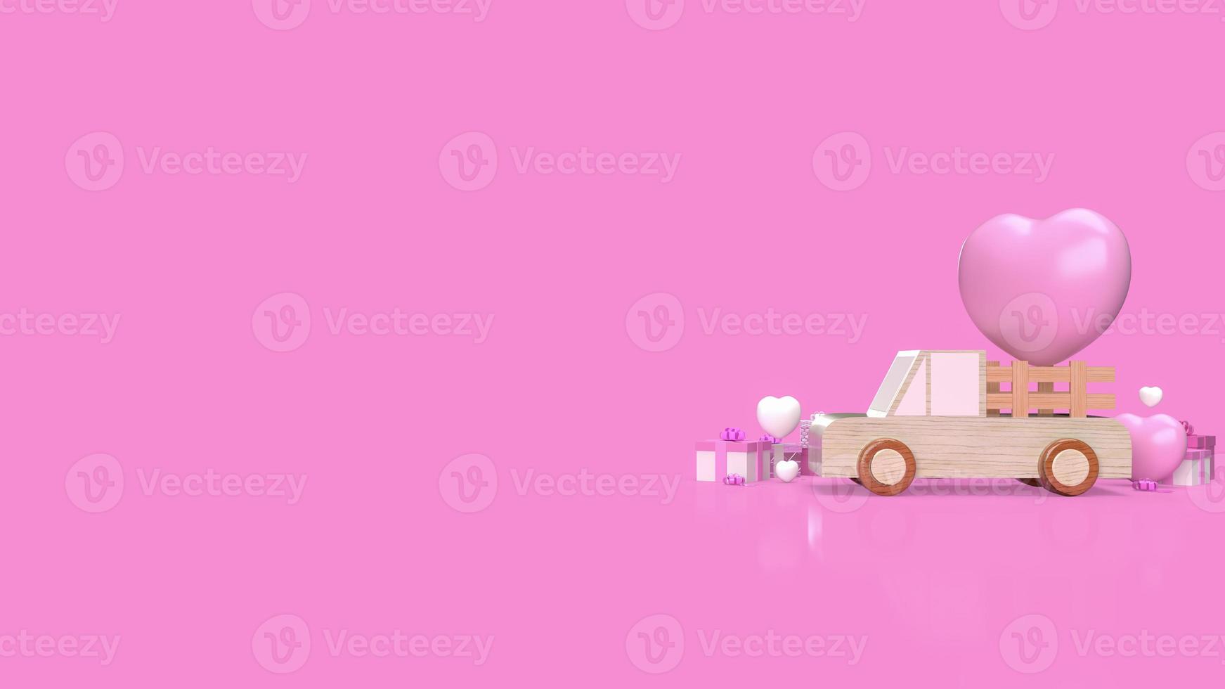 geschenkbox und holzwagen für 3d-rendering des valentinskonzepts foto