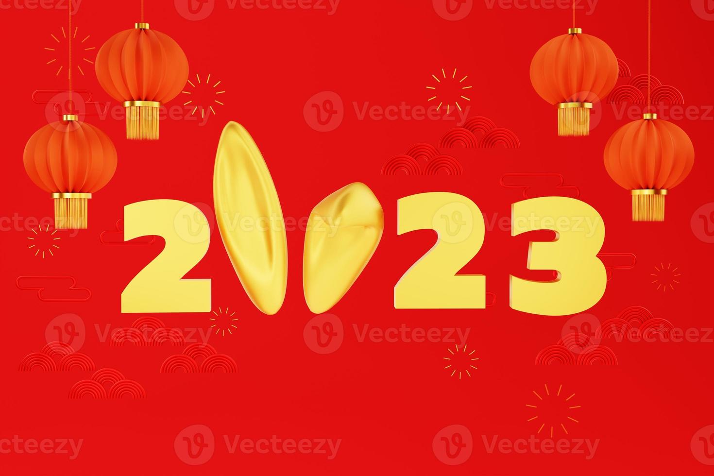 Mondneujahr 2023. Jahr des Kaninchens. chinesisches traditionelles neues jahr auf rotem hintergrund foto