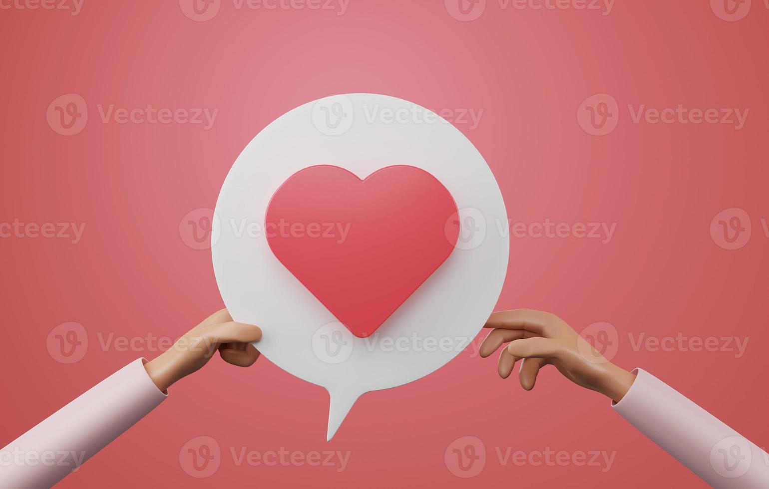 Senden Sie Liebessprechblasen, geben Sie ein Herzsymbol oder geben Sie Liebe. 3D-Darstellung, 3D-Rendering foto