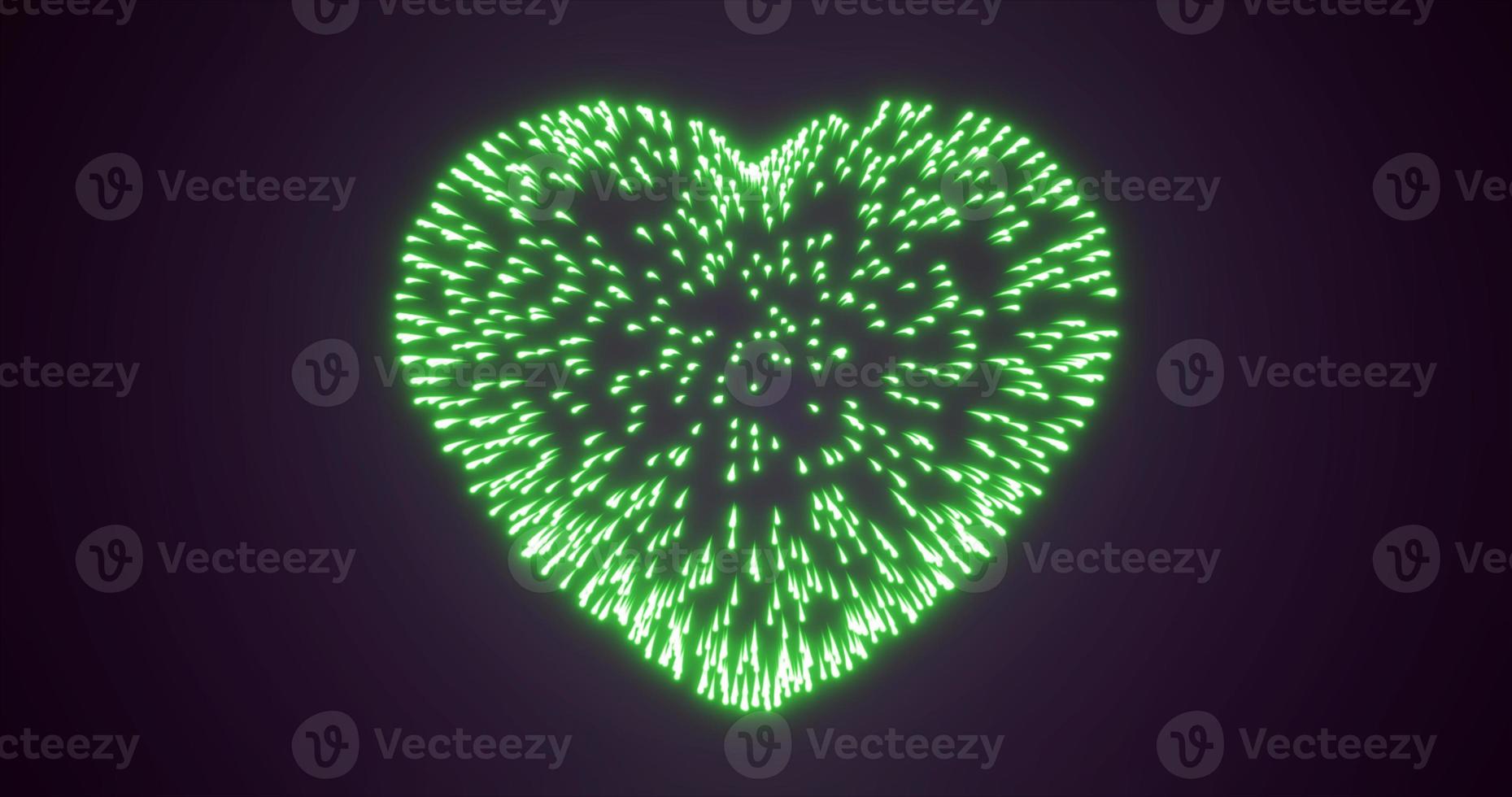 abstraktes grünes feuerwerk festliches feuerwerk zum valentinstag in herzform aus leuchtenden partikeln und magischen energielinien. abstrakter Hintergrund foto