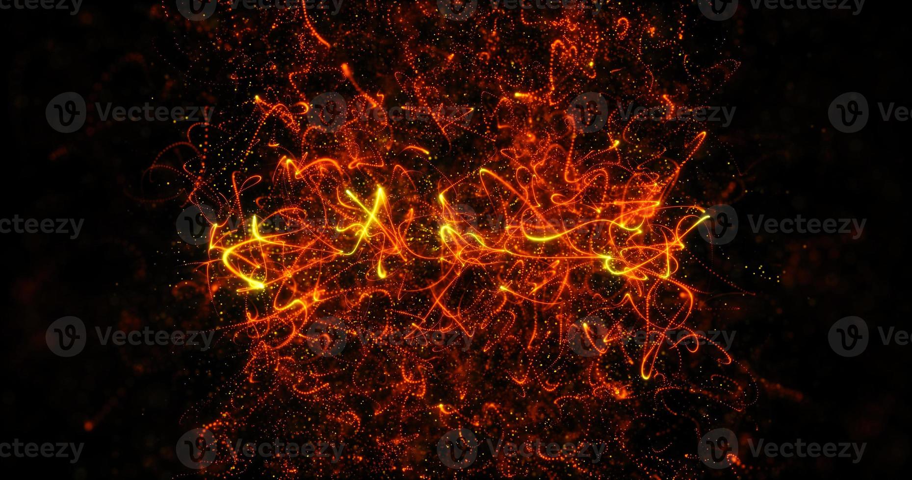 hell wellig fliegend glühend neonorange feuer schöne linien streifen und partikel futuristisch hallo-tech wissenschaftlich. abstrakter hintergrund, bildschirmschoner foto