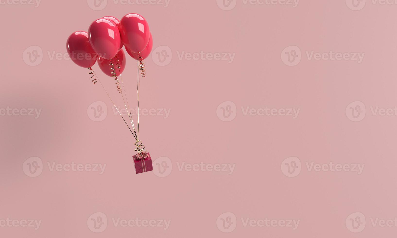 rosa rot orange farbe ballon geschenk auszeichnung fliege kopie raum symbol dekoration ornament glücklich valentinstag 14 vierzehn februar hochzeit romantisch liebe herz design feier festival werbung.3d render foto