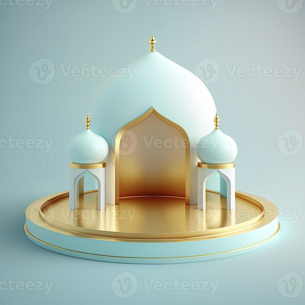 ramadan islamische szene mit goldener 3d-realistischer moscheenbühne und podium für produktpräsentation foto