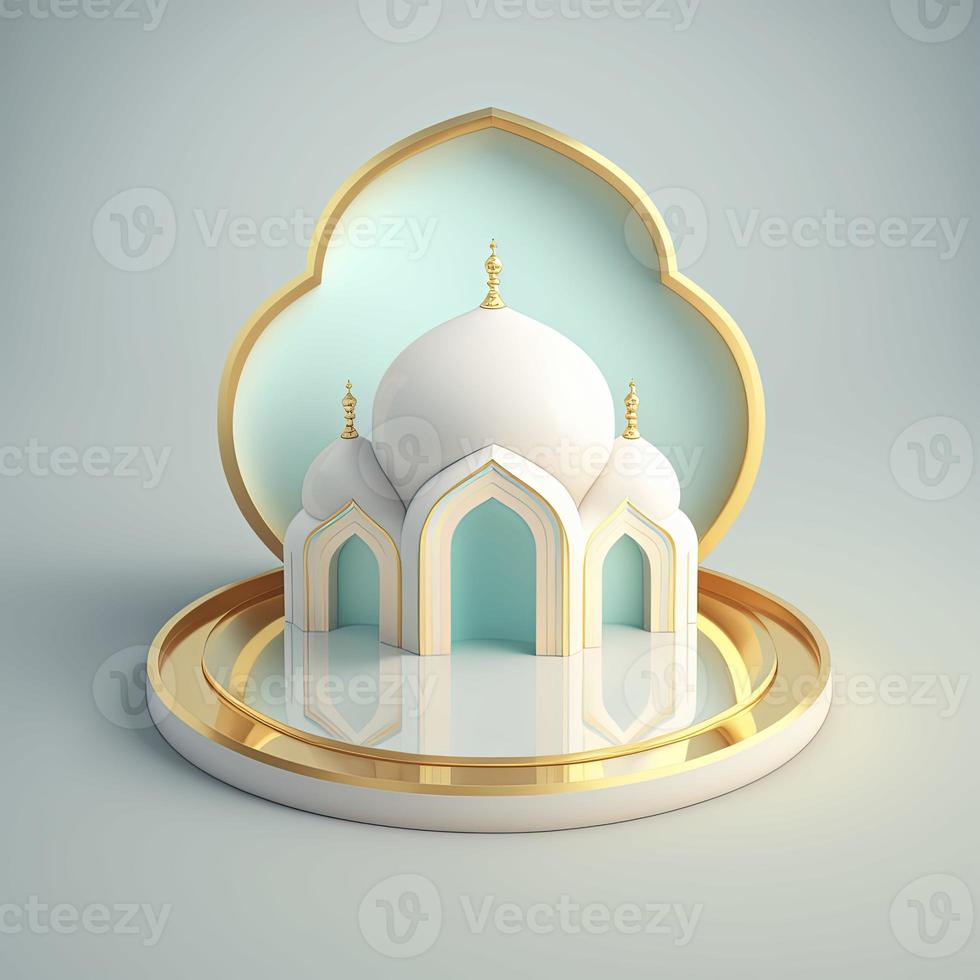 islamischer ramadan podium hintergrund der futuristischen und modernen 3d realistischen moschee mit szene und bühne für die produktpräsentation foto