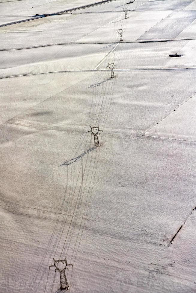 elektrische stromleitungen auf schneelandschaft foto