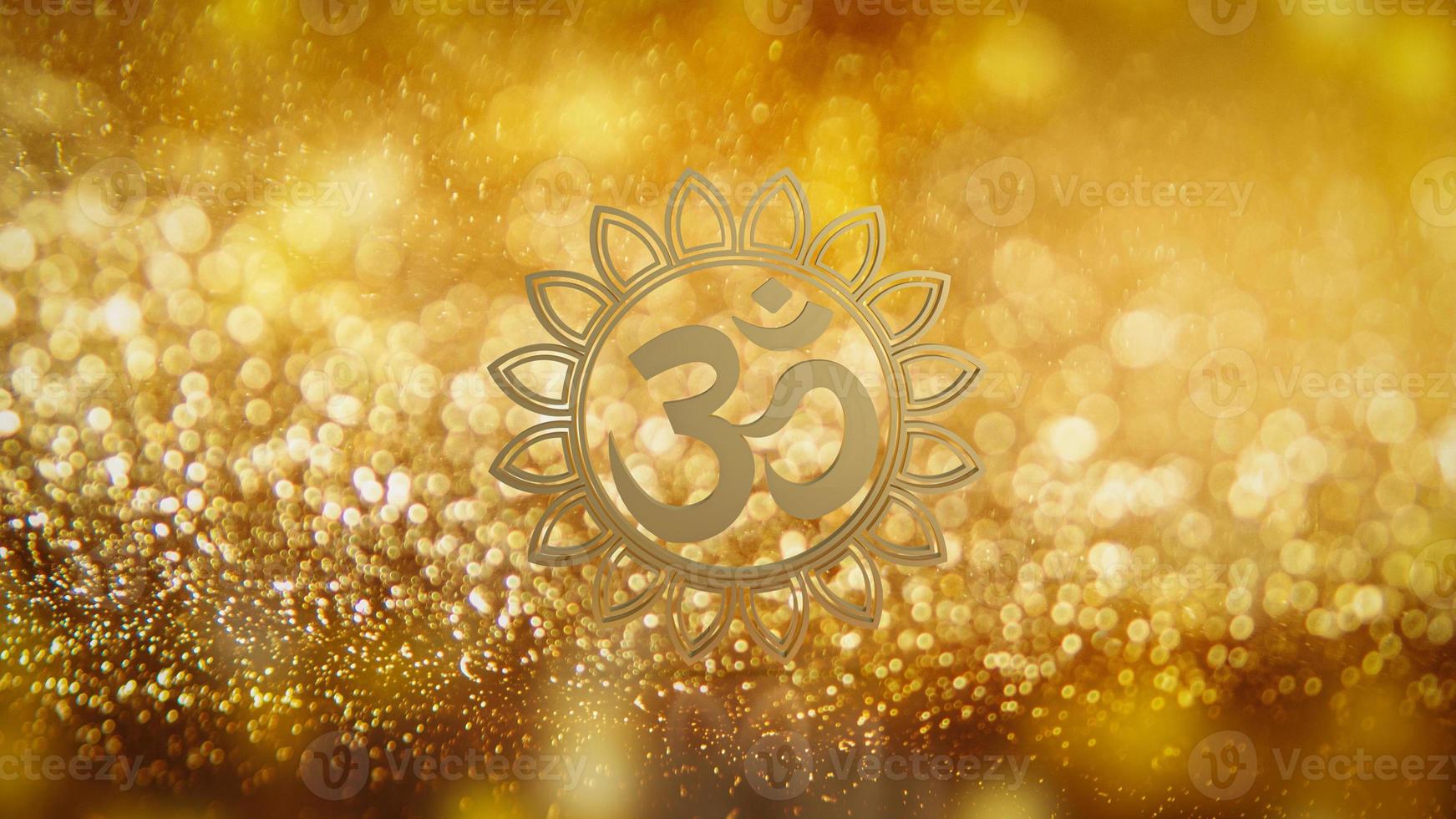 Das hinduistische Gold-Ohm-Symbol auf Luxus gebrochen für das 3D-Rendering des Hintergrundkonzepts foto