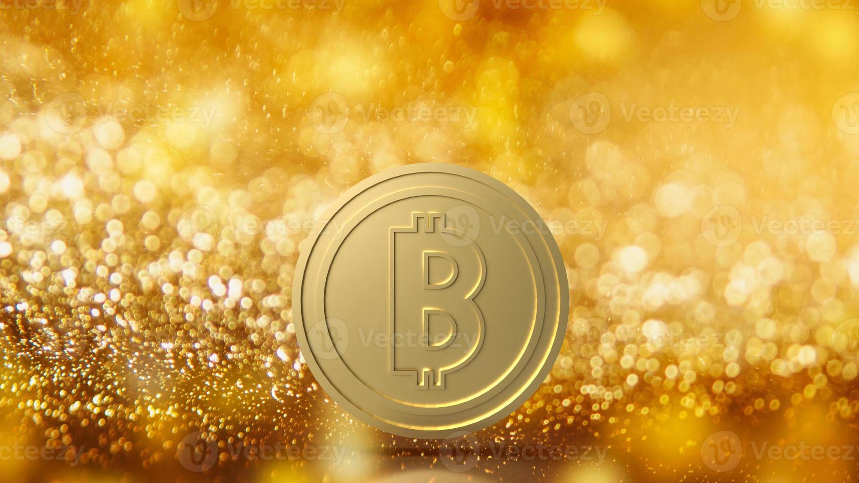 das gold bitcoin auf bokeh hintergrund für das 3d-rendering des geschäftskonzepts foto