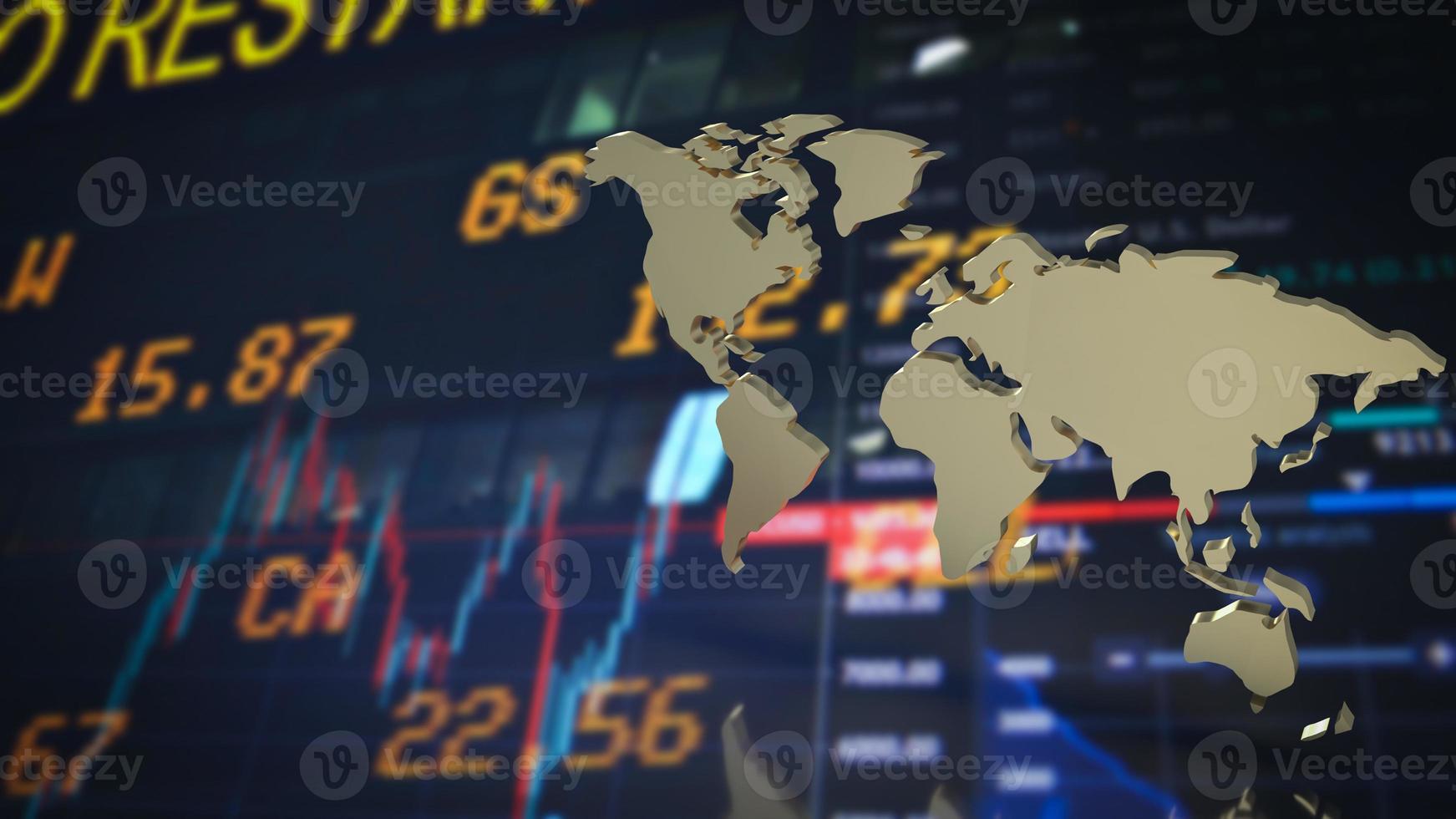 die goldene weltkarte auf diagrammhintergrund für bildung oder geschäftskonzept 3d-rendering foto