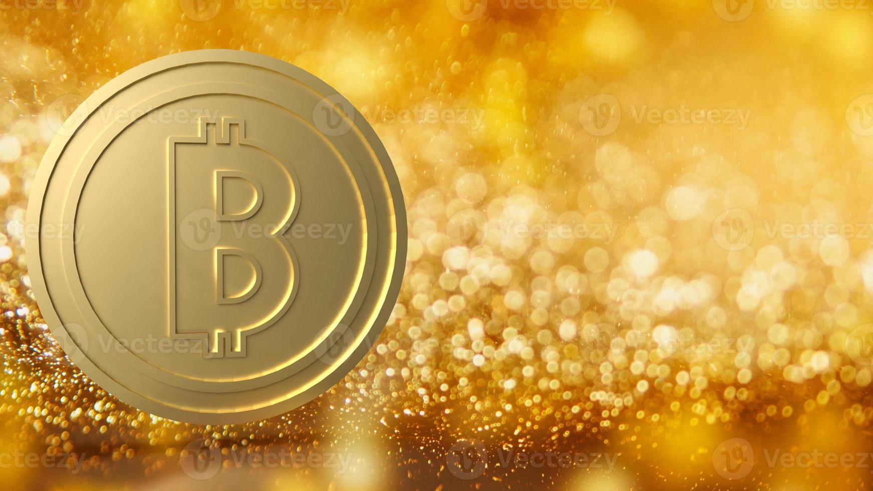 das gold bitcoin auf bokeh hintergrund für das 3d-rendering des geschäftskonzepts foto