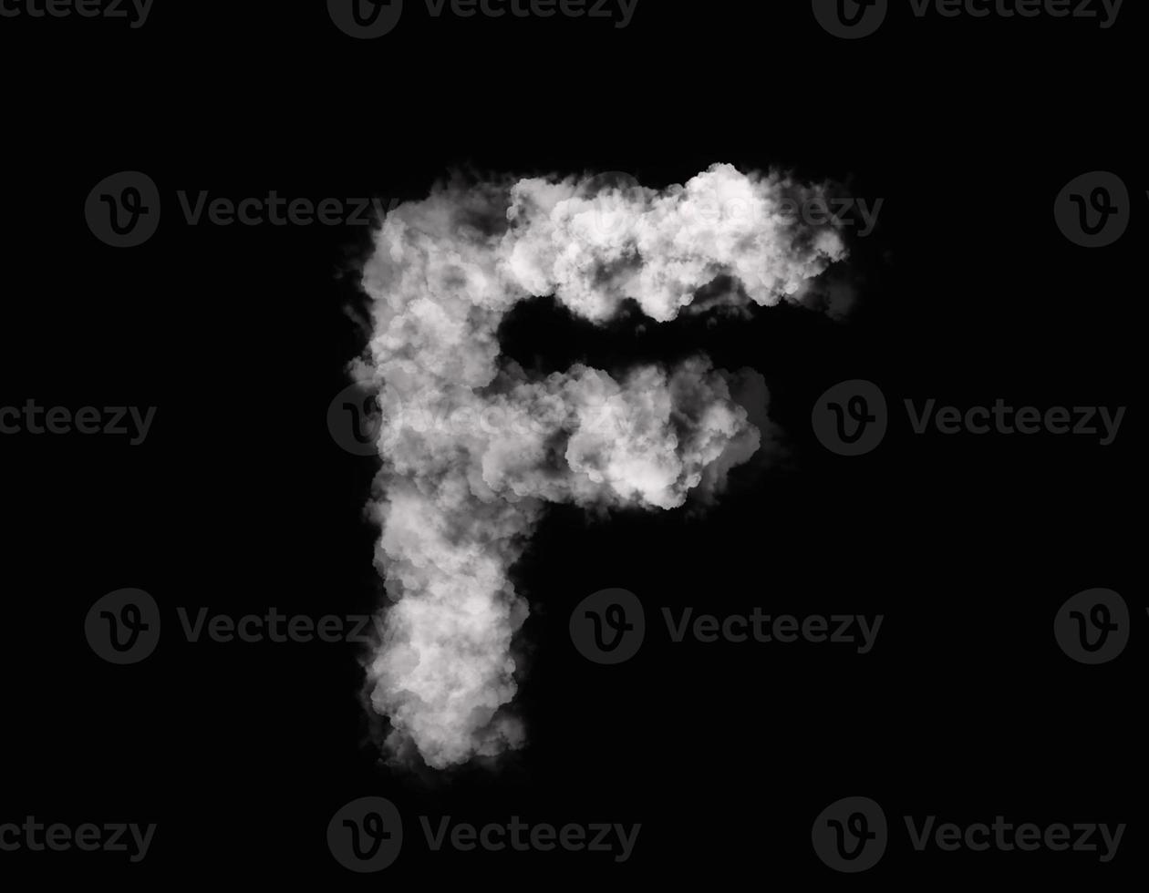 realistisches rauchf-alphabet, das sich auf dunklem hintergrund ausbreitet foto