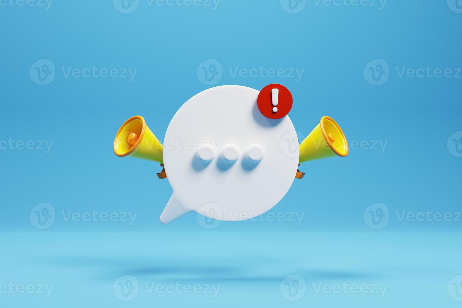 3D-Chat-Blase-Symbol mit Megaphon auf blauem Hintergrund foto