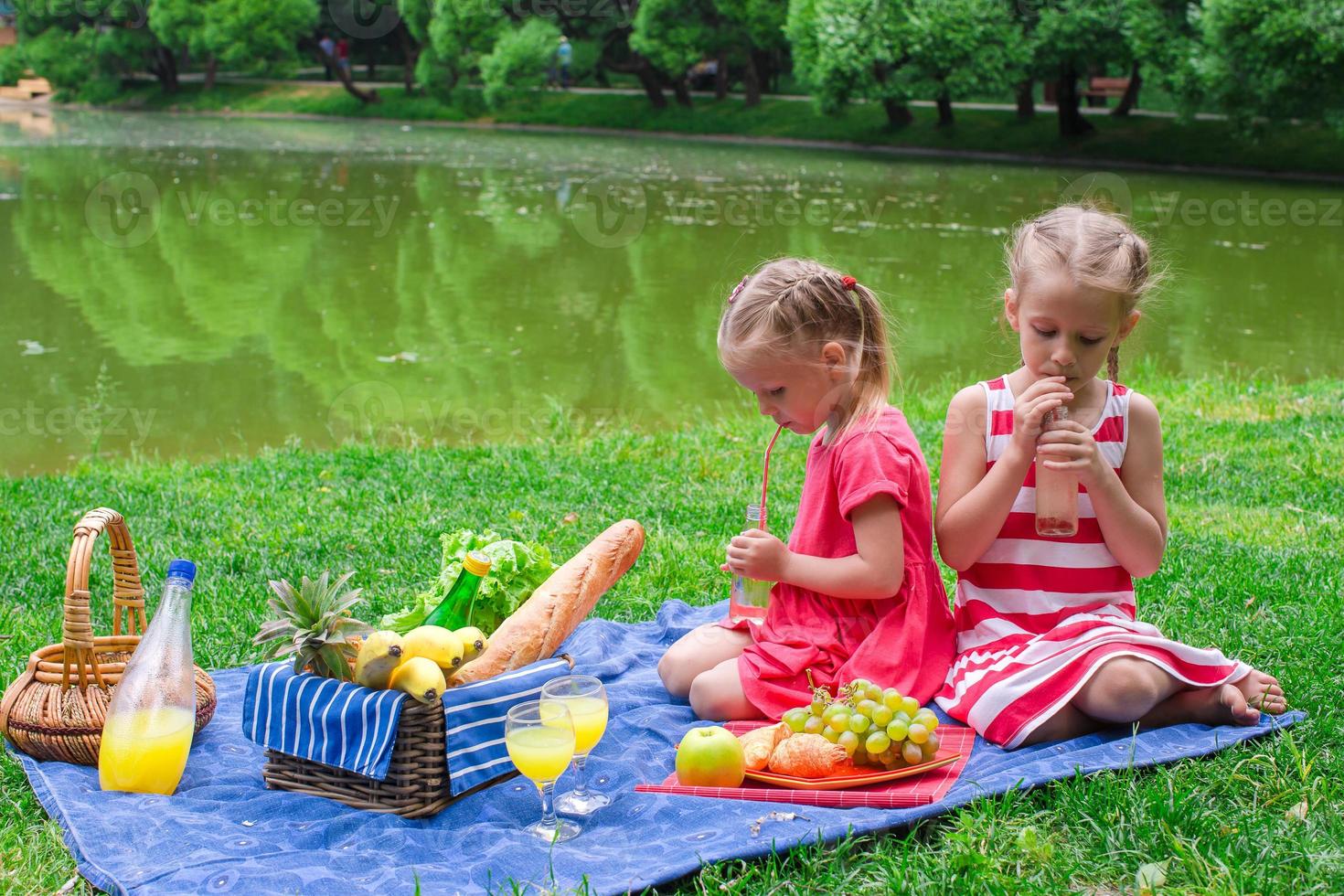 Zwei kleine Kinder beim Picknick im Park foto