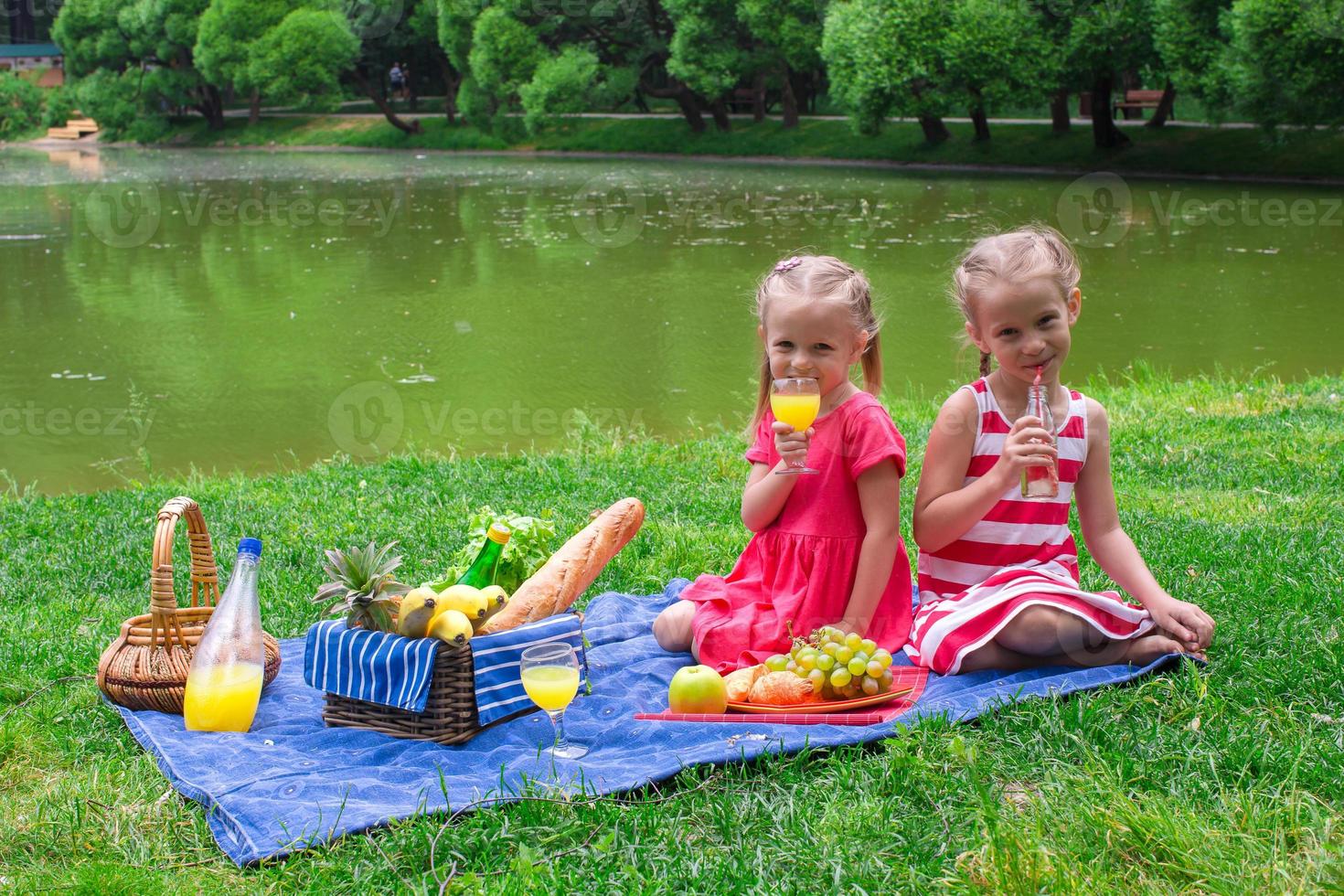 Entzückende kleine Kinder, die an sonnigen Tagen im Park picknicken foto