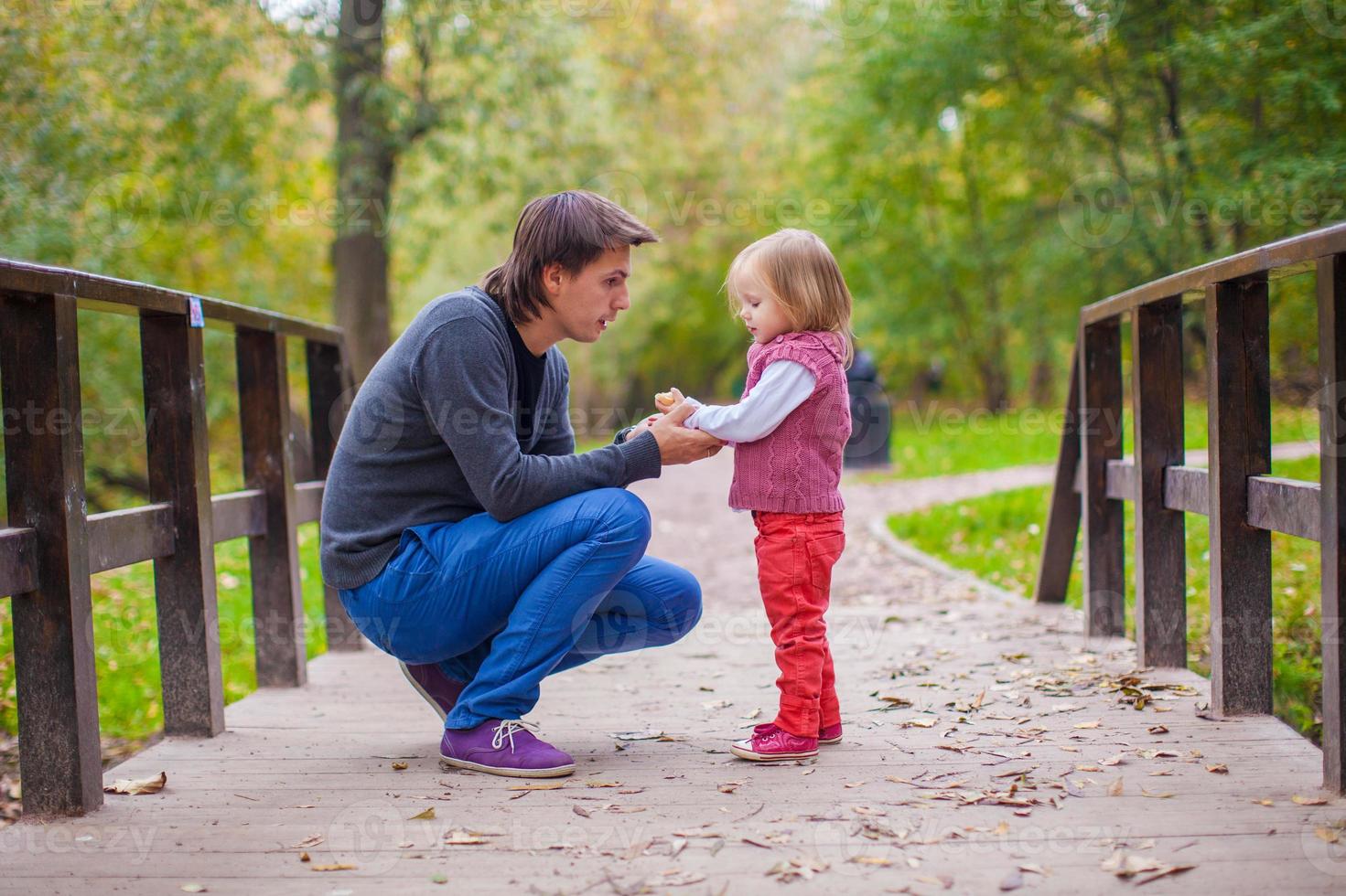 Junger Vater mit seiner süßen kleinen Tochter im Herbstpark foto