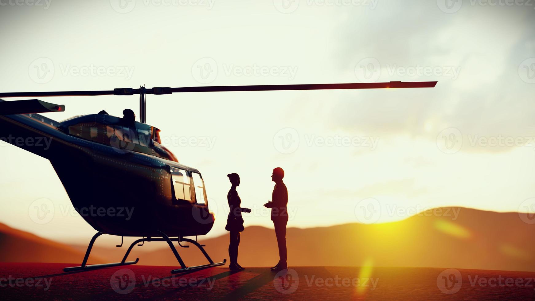 Silhouette Geschäftsmann Dealing Projekt außerhalb Hubschrauber, 3D-Rendering. foto