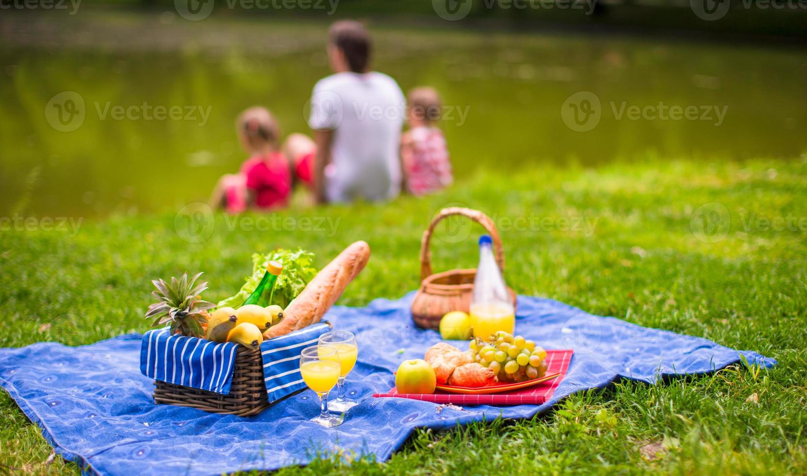 glückliche Familie, die im Park picknickt foto