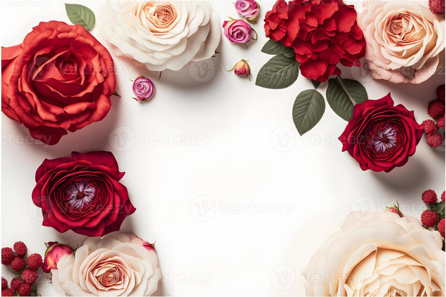 Ein atemberaubendes Bild mit einer roten und rosa Rosenblüte mit einer Leerstelle in der Mitte, perfekt zum Hinzufügen von Text oder Überlagern von Grafiken. Dieses Foto ist ideal für die Verwendung in sozialen Medien und auf Websites