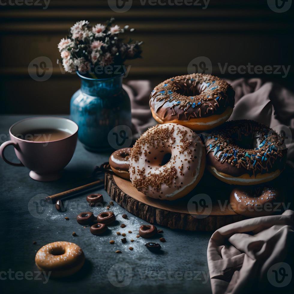 Donuts auf weißem Hintergrund, perfekt für Werbung, Verpackung, Menüs, Kochbücher. Hervorheben von Texturen und Details, Aufnahme von oben, hochauflösend, geeignet für Druck, Poster, Banner und mehr foto