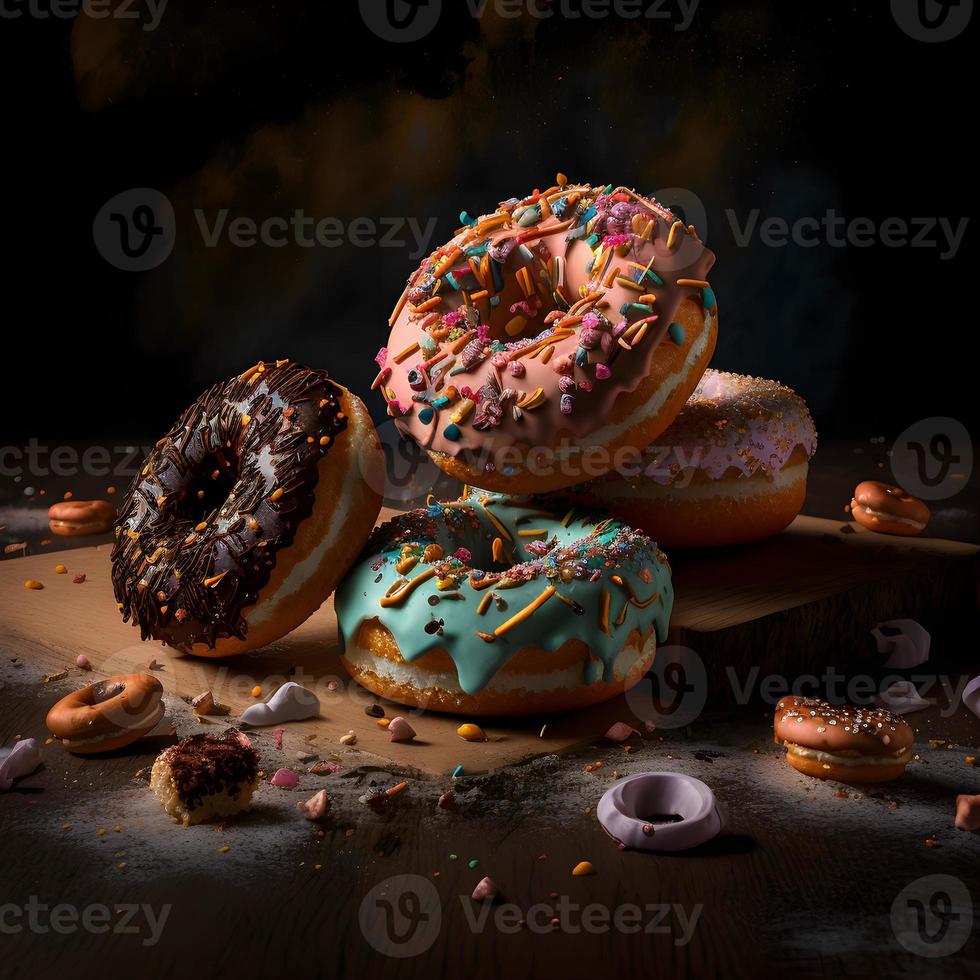 Donuts auf weißem Hintergrund, perfekt für Werbung, Verpackung, Menüs, Kochbücher. Hervorheben von Texturen und Details, Aufnahme von oben, hochauflösend, geeignet für Druck, Poster, Banner und mehr foto