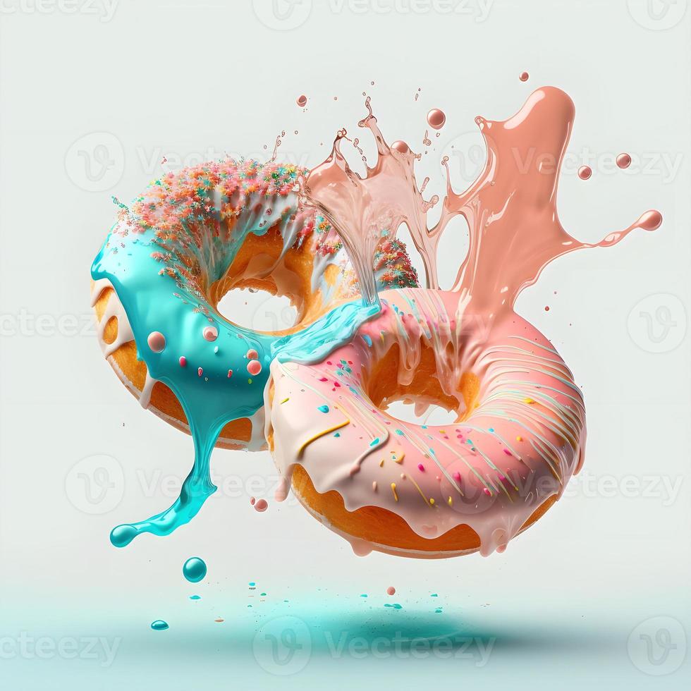 Donuts auf weißem Hintergrund, perfekt für Werbung, Verpackung, Menüs, Kochbücher. Hervorheben von Texturen und Details, Aufnahme von oben, hochauflösend, geeignet für Druck, Poster, Banner und mehr foto