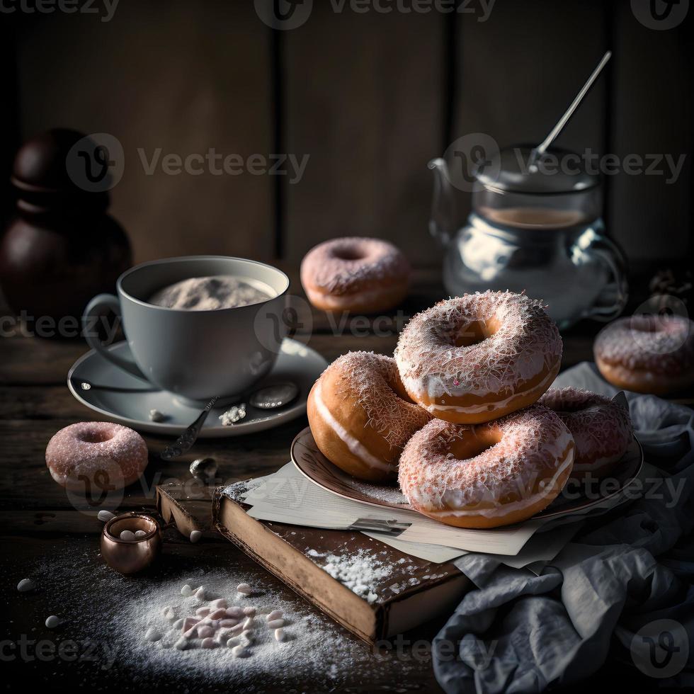 Donuts auf weißem Hintergrund, perfekt für Werbung, Verpackung, Menüs, Kochbücher. Hervorheben von Texturen und Details, Aufnahme von oben, hochauflösend, geeignet für Druck, Poster, Banner und mehr foto